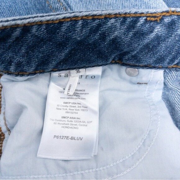 Sandro Hani Patchwork Jeans 36 Blue Vintage 4 Slim Leg High Rise Zip Fly Cropped - Picture 10 of 12